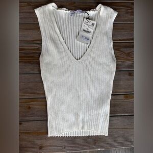 Zara White Ribbed Tank Top